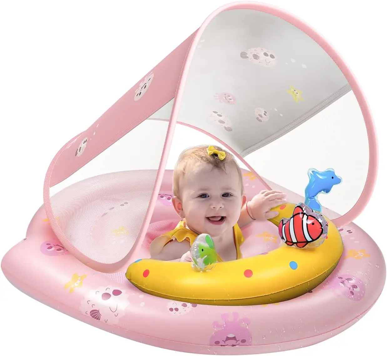 2025 новый дизайн улучшенный надувной детский поплавок с навесом плавающий тренер солнцезащитный козырек розовый Плавающий сиденье для лодки