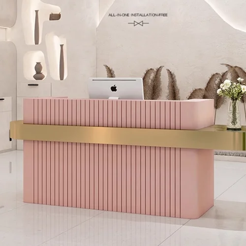 Reception Modern Spa Bar Custom Color Front Desk Reception Corner Pink Gold Small Front Desk Beauty Salon Reception Desk