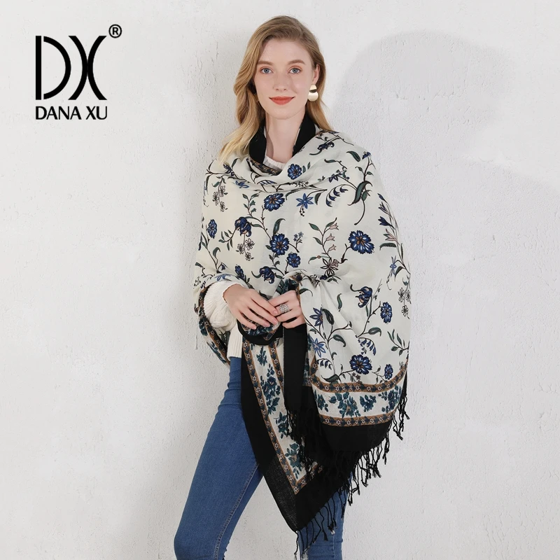 100% Pure Merino Wool Extra Large Pashmina Cashmere Scarf Shawl And Wrap For Women Winter Oversized Floral Blanket