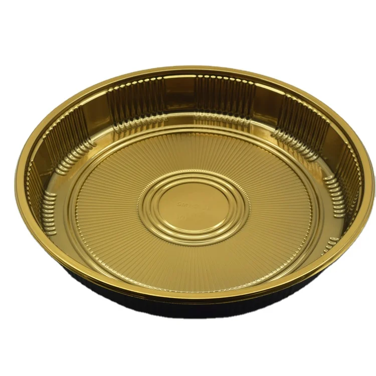 SM1-2108Golden Disposable Round Plastic Catering Packaging Platter Tray Serving Trays Blister Packaging Cake Box With Dome Lid