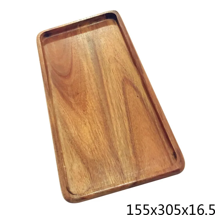 Customizable Various Sizes Rectangle Square Wooden Food Storage Tray Acacia Wood Tray Plate Bamboo Food Serving Tray for Kitchen