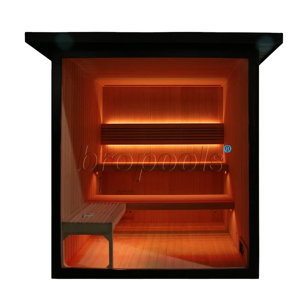 Luxurious 6-Person Traditional Black Outdoor Sauna with Elegant Two-Level Benches Heat by Stove Cabin Sauna for Outdoor Use