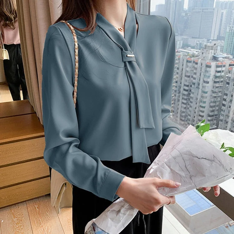 Satin Blusas Vestidos De Fiesta Largos Elegantes Y Office Wear V Neck Long Raglan Sleeves Women Blouses And Shirts For Women