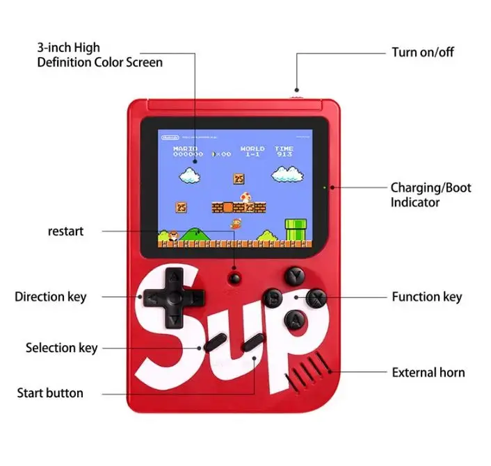 HLM 3.0 inch Game Consoles Handheld Mini SUP 400 in 1 Games Video Game Consoles Box with Double Player