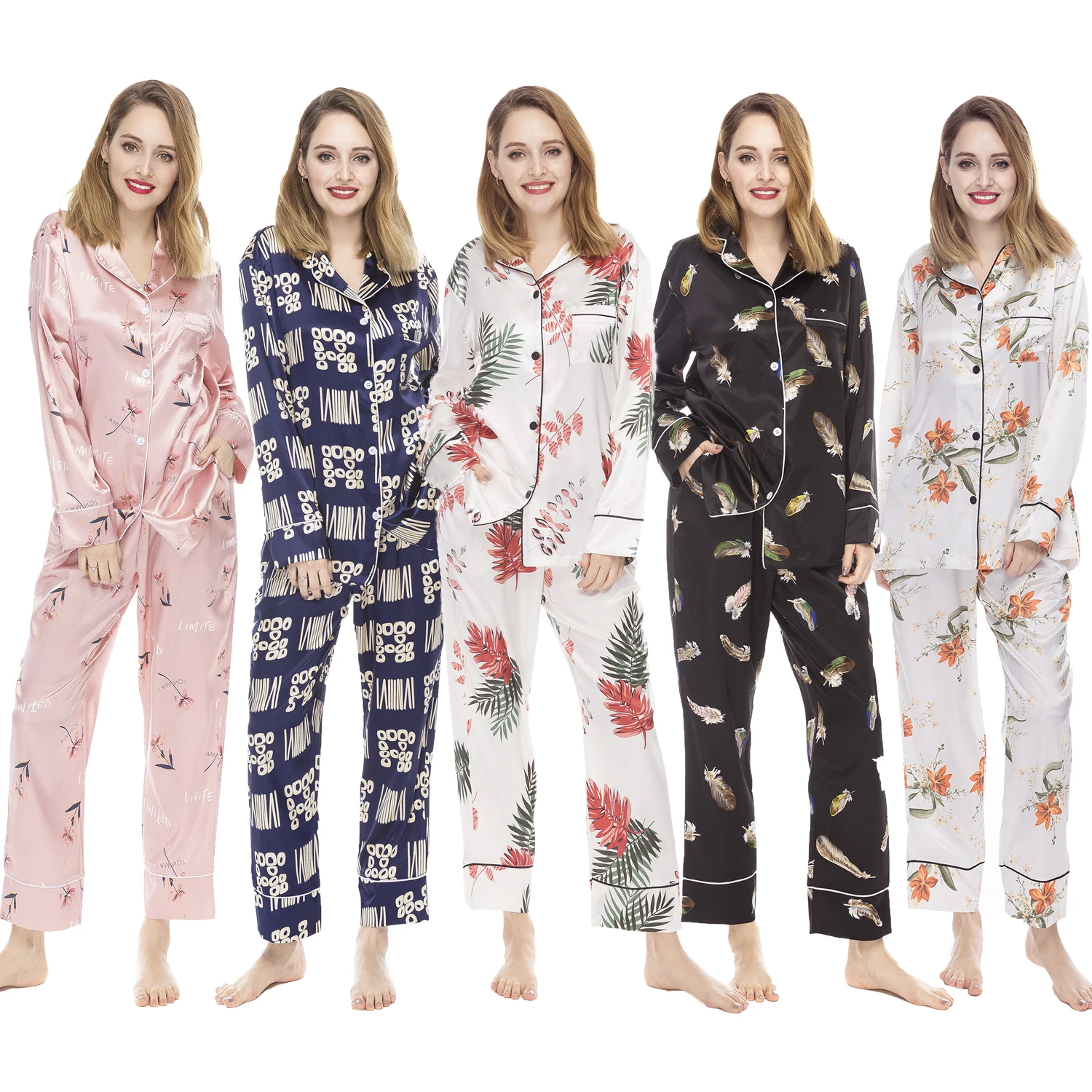 Different floral Pajama Women Long Pijama Set printed style sets