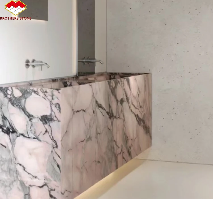 Luxury Stone Portugal Pink Marble Vanity Top with Sink Modern Polished Pink Marble with Grey Veins Bathroom Wall Panel