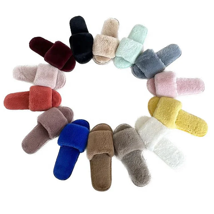2023 wholesale Winter Plush One strap Elegant Indoor slippers for Women and Men Autumn New Design Home Flat Slippers for Ladies
