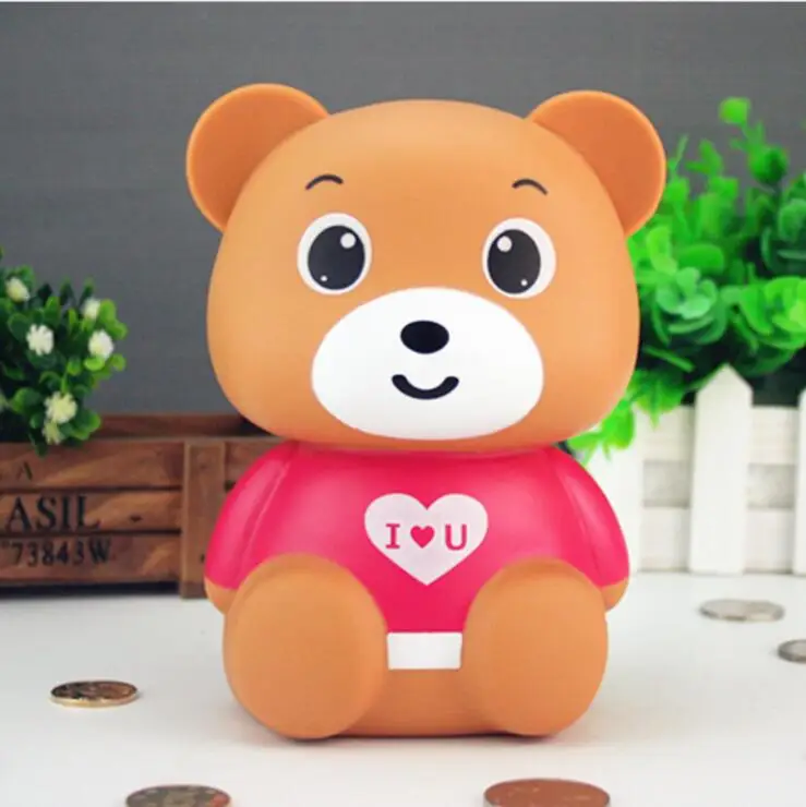 Plastic collapsible cartoon bear piggy bank