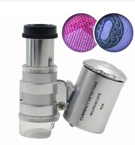 60X Illuminated Microscope Portable Handheld Jeweler Magnifier With LED Light Mini Pocket Magnifying Glass For Home and Office