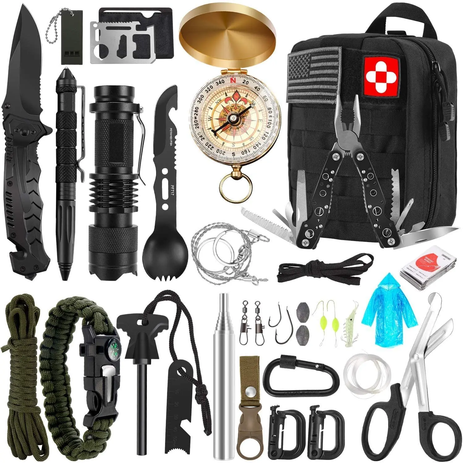 250Pcs Survival Gear First Aid Kit with Molle System Compatible Bag, Emergency Kit for Earthquake, Outdoor Adventure, Hiking