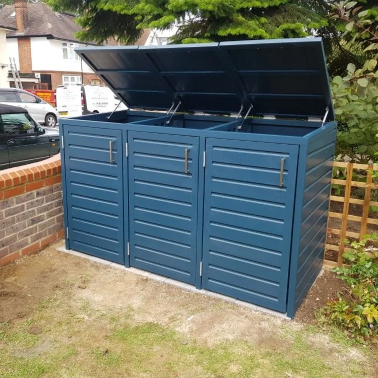 Waterproof trash can cover bin outdoor furniture double door aluminum garden used Storage garbage bin shed box