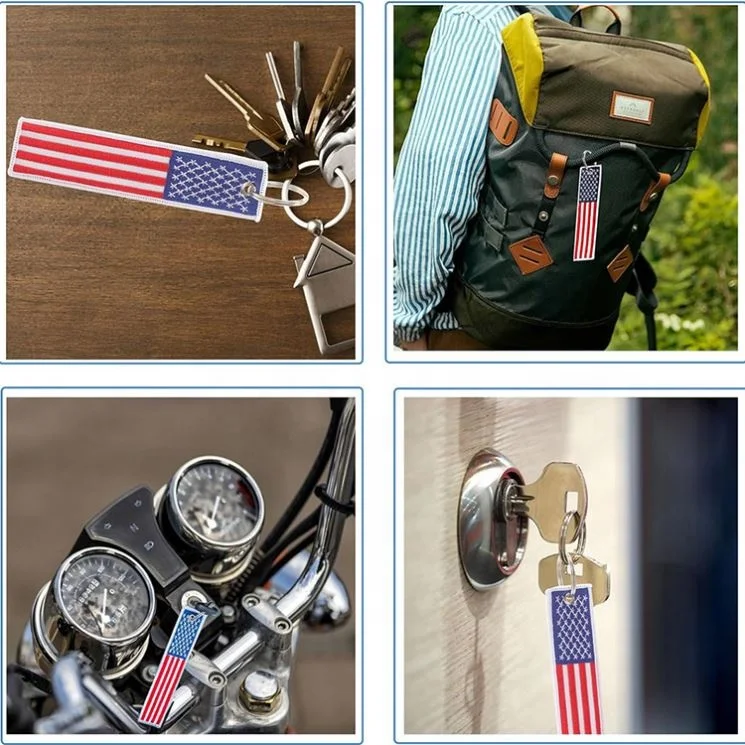 Custom Logo Embroidery KeyChain Woven Keychain Motorcycle Car Key Tags Flag Fabric Brand Name Logo Keychains With Good Sewing
