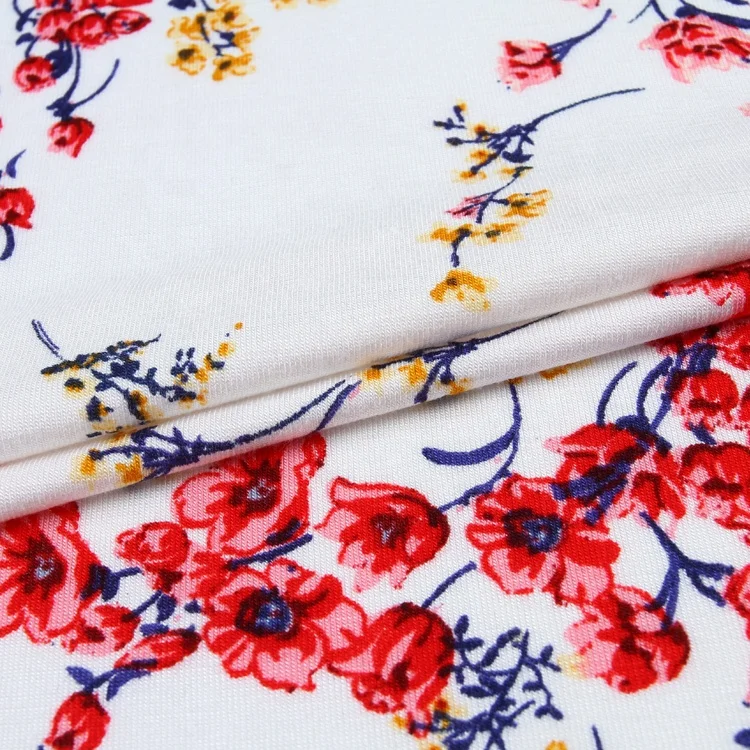 Customized colors soft knitted plain wholesale jersey fabric custom rayon floral printed fabric for dress