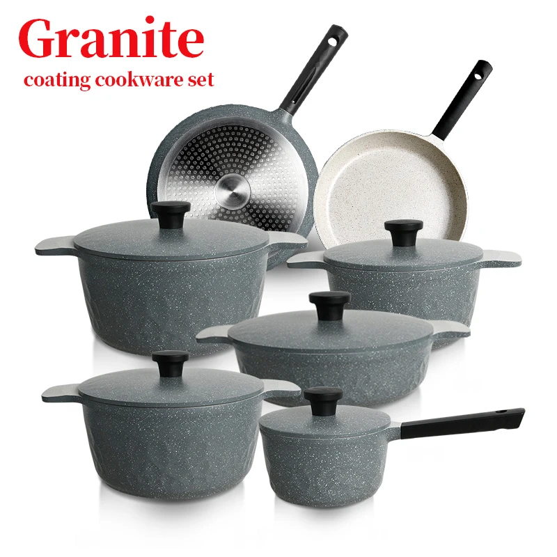 12pcs Die Cast Cookware Set Aluminium Ceramic Pan Cooking Nonstick Sartenes De Cocina Granite Cookware Set With Aluminum Lid