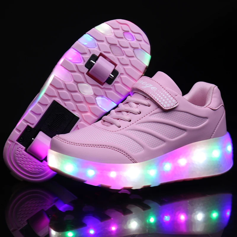 
Two Wheels Luminous Sneakers Blue Pink Led Light Roller Skate Shoes for Children Kids Led Shoes Boys Girls Shoes Light Up 