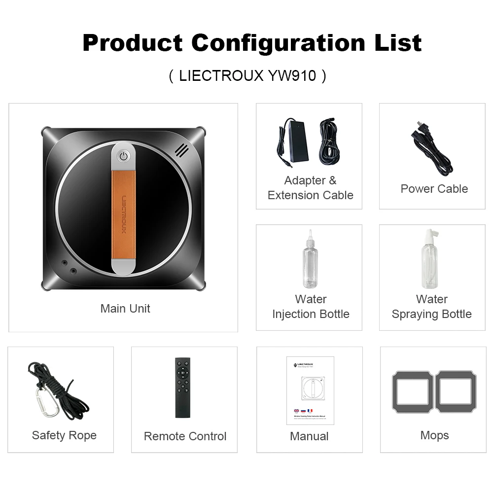 Window Cleaning Robot Liectroux YW910,Double Water SprayLaser Sensor,Home Floor Windows Robot Vacuum Cleaner App&Remote Control
