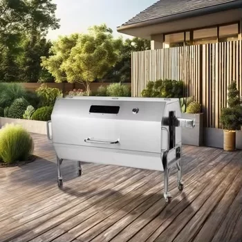 2024 Sell well factory big cooking area easy moving stainless steel motor gas or charcoal bbq grills for family garden party use