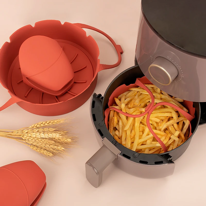 2 Packs 3 Packs Microwave Oven Use Homemade Air Fryer Silicone Reusable Air Fryer Liner Pot Basket With Handle