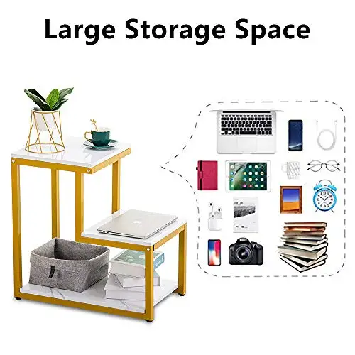 
living room 3 tier high end modern unique coffee side end table with gold frame 