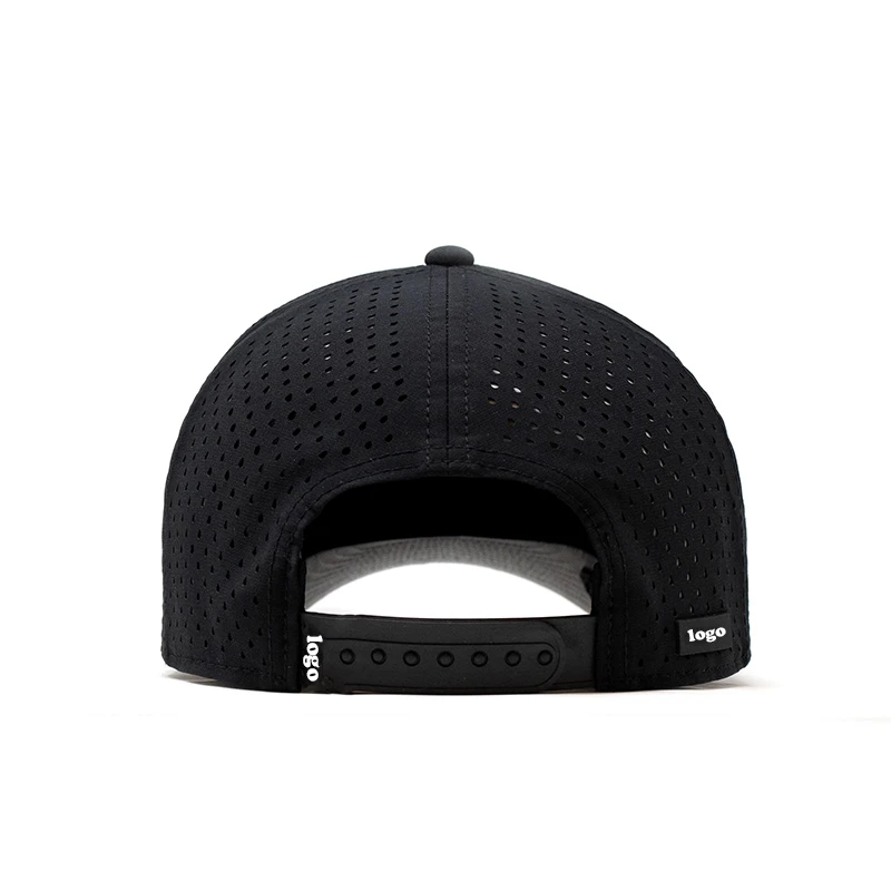 Custom 5 Panel Rubber Pvc Logo Baseball Cap,gorras de beisbol ,Waterproof Laser Cut Hole Perforated Hat Performance Sports Cap