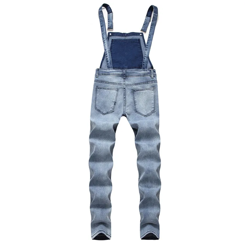 Men Stretch skinny Ripped biker Jeans Bib Overalls Jumpsuits jeans Man Streetwear casual elastic ripped dungarees male Pants