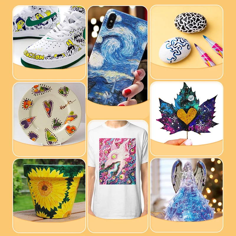 Marker Pens 48 Colors Acrylic Pens Brush Round Tip Pastel Pens for Adult Coloring Book Art Rock Painting Card Making