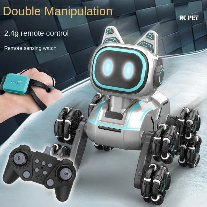 AiJH 2.4G Eight Wheels Remote Control Robot 13 Channel Smart Education Electronic Stunt Rc Robot Dog Toy