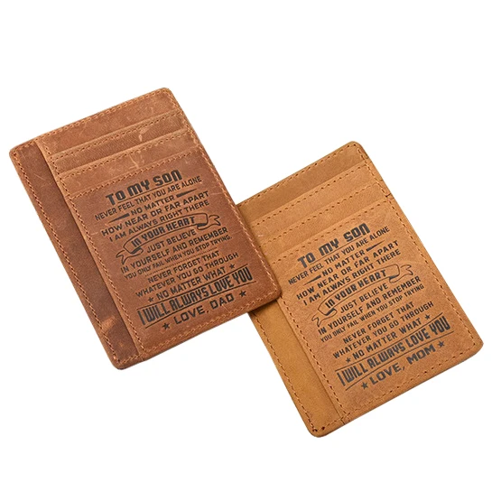Engraved Leather Pocket Wallet Gifts for Son Dad Custom Wallet RFID Blocking