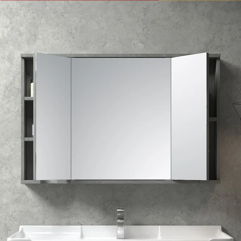 Solid Wood Sliding Mirror Cabinet Hidden Bathroom Mirror Box Bathroom Mirror With Shelf Makeup Wall Mounted