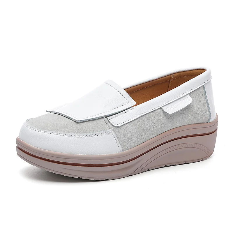
2019 women Leather Casual Shoes hidden heel wedge sneakers non-slip height increasing loafers shoes for ladies 