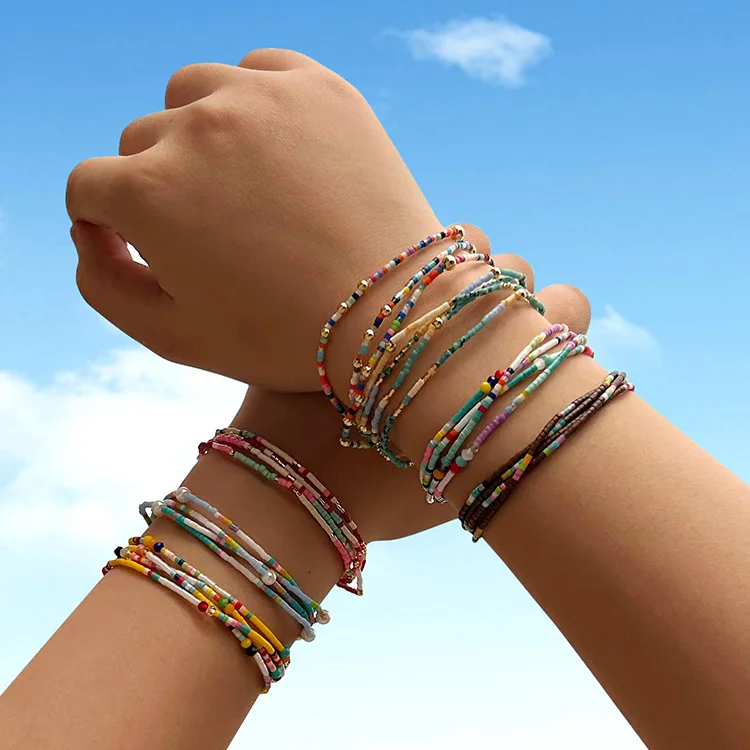 National style handmade beaded hand string fast sell all high quality rice beads multi-layer ladies bracelet boudoir gift