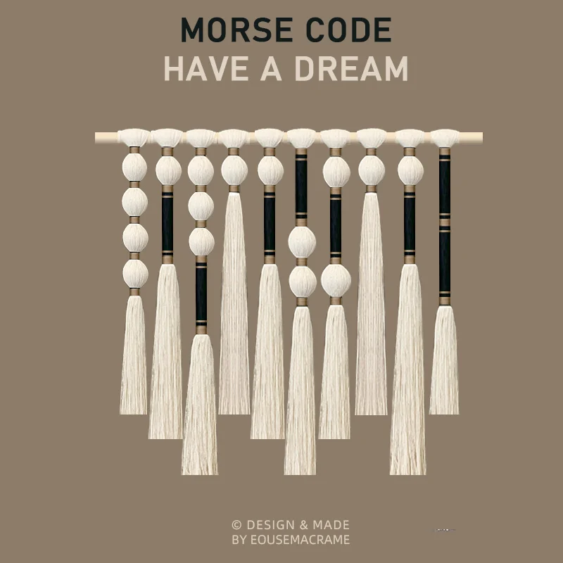 Eouse New design macrame MossCode Wall Hangs Multiple Meanings , Black gold Morsecode boho wall hanging decorations