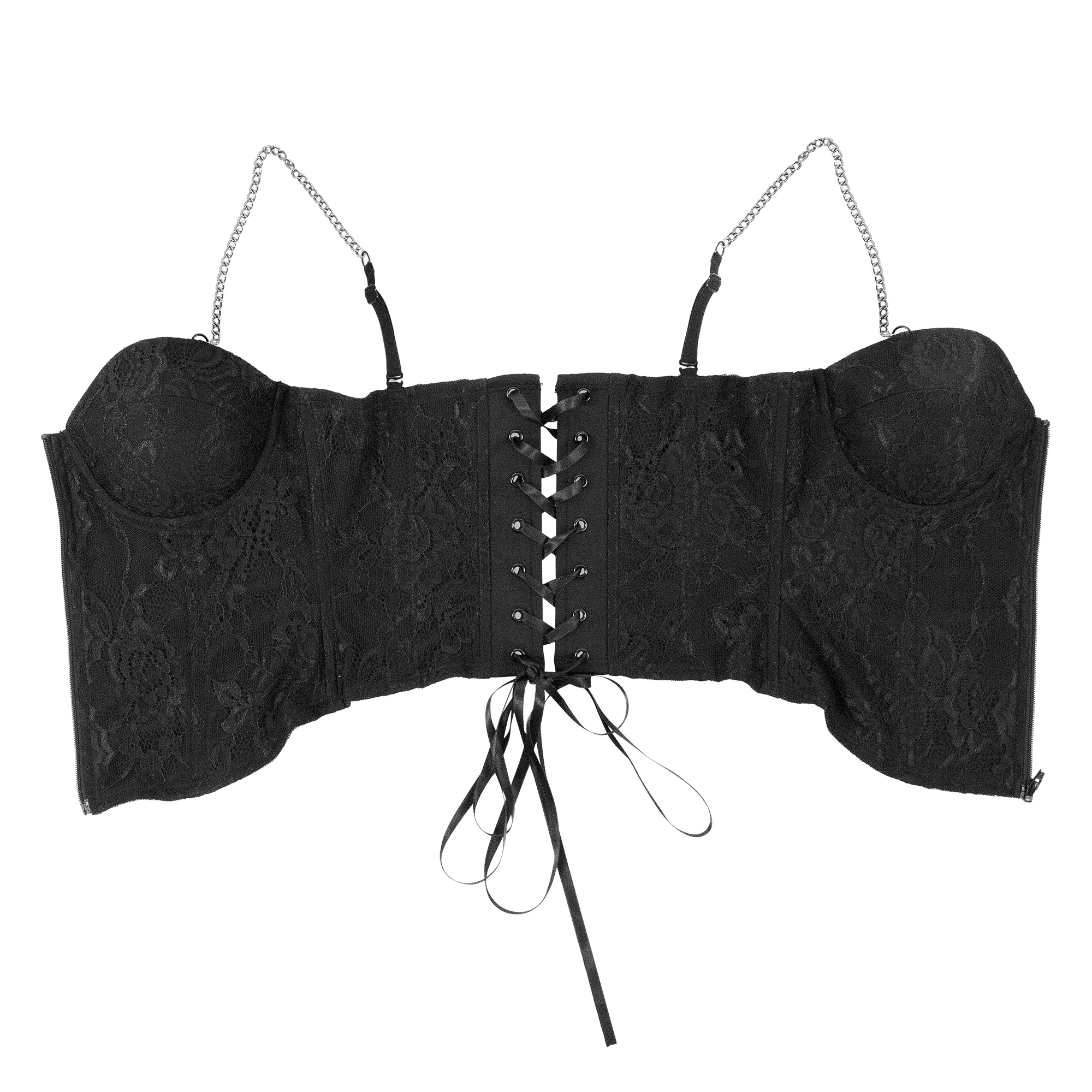 Personalized Milk Silk Corset 10 Steel Bone Zipper Metal Chain  Tops Shapewear Bodysuit Torso Waist Trainer for Women