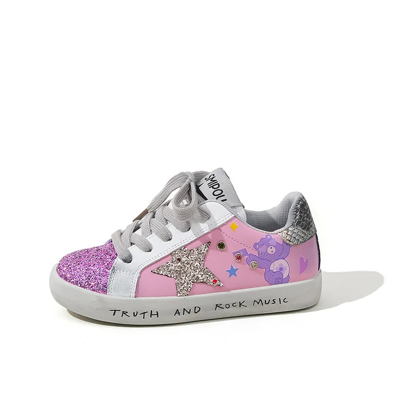 Kids School Shoes Genuine Leather Shiny Retro Golf Children Sport Shoes New Big Girl Luxury Sneaker