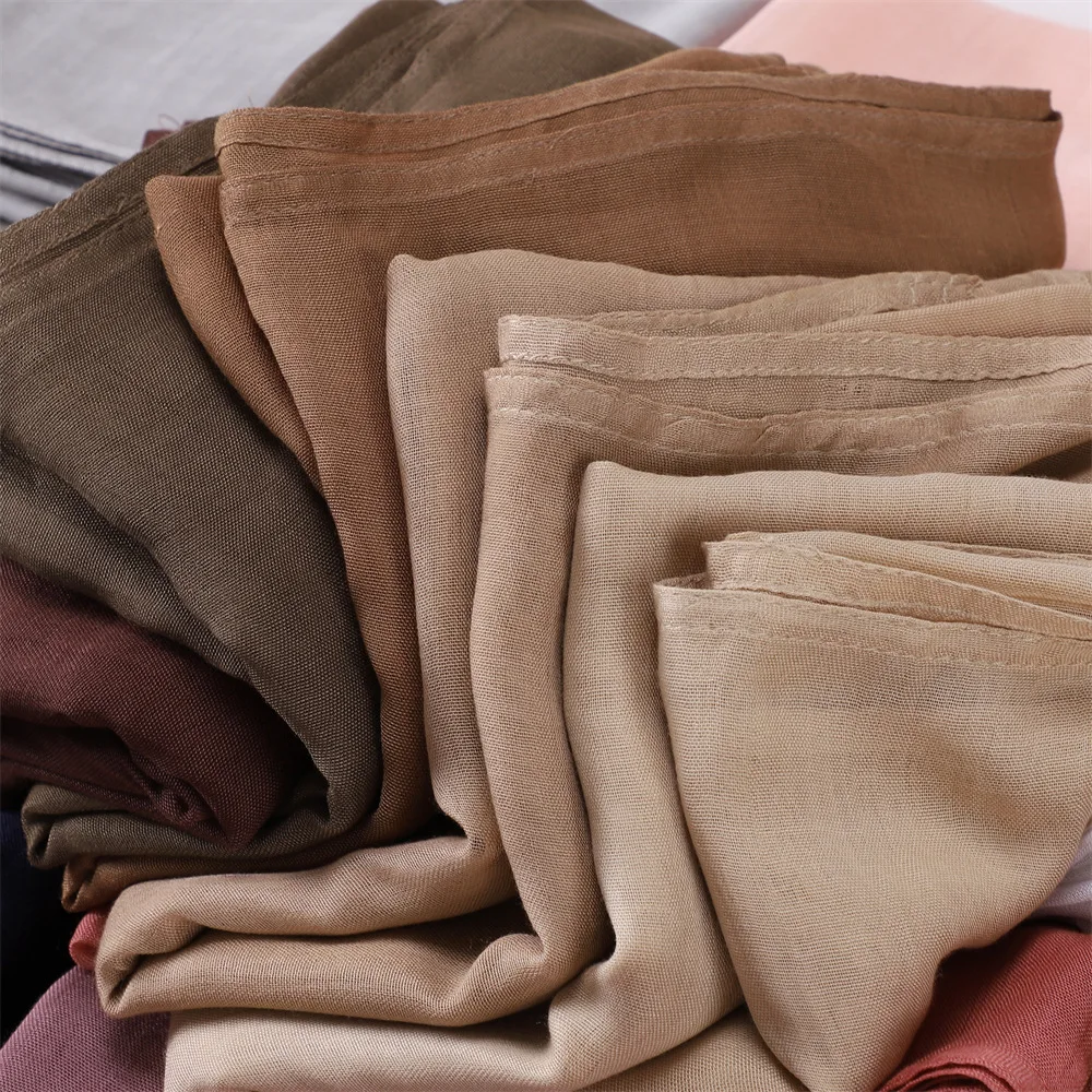 Top sale light weight Spring Summer Bamboo Modal fabric Woven shawl double stitch edge 100% viscose Plain Hijab Muslim