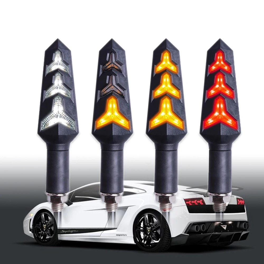 
Universal 12V Fishbone Y-Shaped Motorcycle led turn signal Turning Light Sequential Flowing Water Indicator Moto LED Lamp 