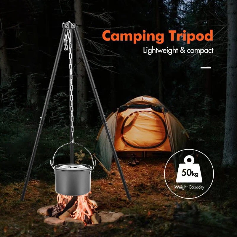 KingGear Outdoor Camping Portable Grill Hanging Pot Rack Aluminum Camping Tripod Grill for Barbeque Fire Pit