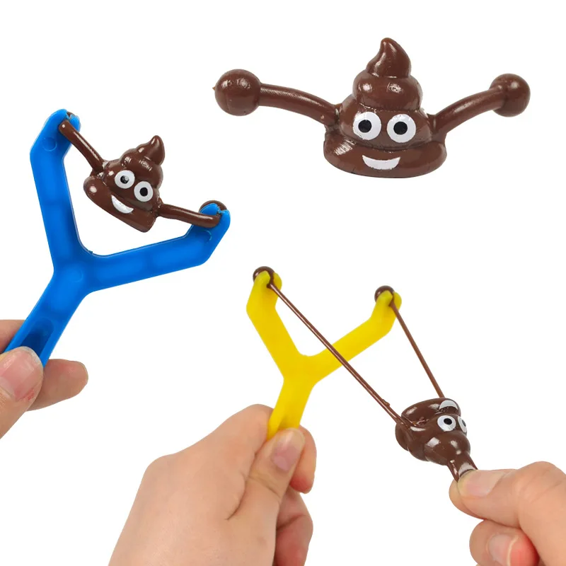 Novelty Catapult Slingshot Sticky Flying Poop Ejection Kids Toy Funny Smiling Poop Face Emoticon Launcher Fidget Toy