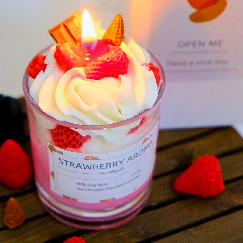 Diy Ice Cream Style Best Luxury Fruits Shape Scented Candle Ice Cream Cone Dessert Handmade Soy Wax Candle With Glass Jar