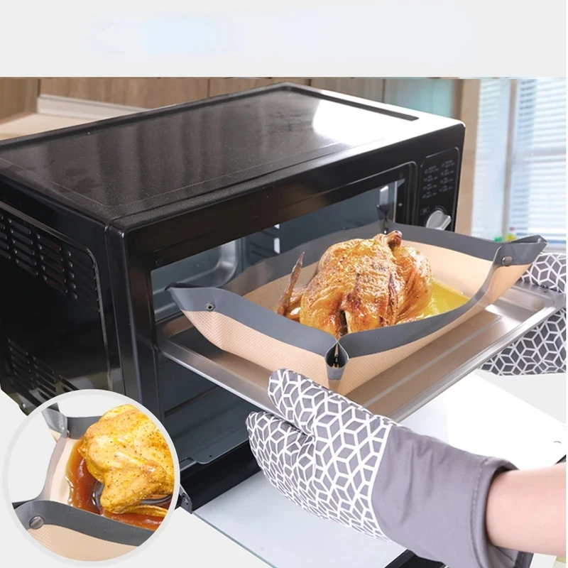 Fiber Baking Tray Mat Non-stick Silicone Oven Mat Roast Chicken Baking Mat