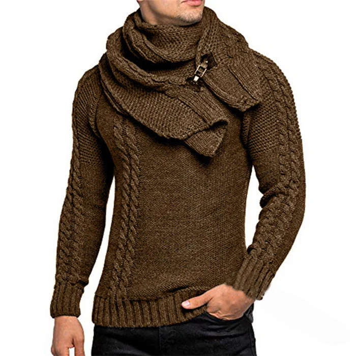 Hot Sale Winter Long Sleeve Twist Flowers Scarf Outdoor Outfit Clothing Trendy Slim-fit Round Neck Sweaters For Men