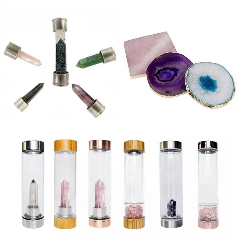 Custom Logo Elixir Gemstone Baby Bottle Glass Rose Quartz Water Bottle With Crystal Inside