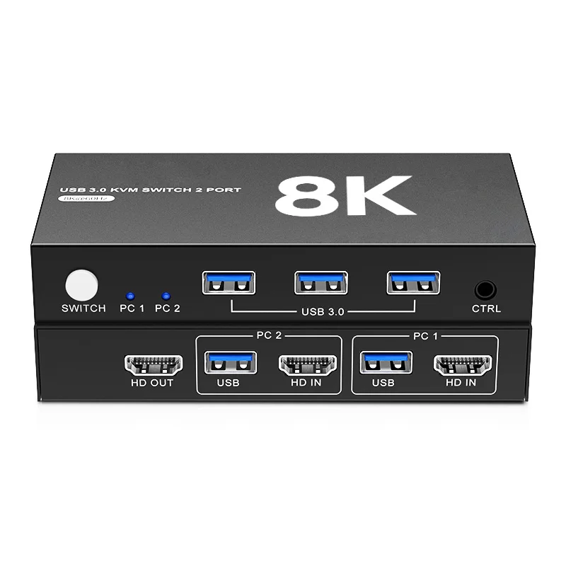 8K HDMI KVM Switch 1 Monitors 2 Computers with 3 USB 3.0 Hub 8K@60Hz HDMI 2 Port KVM Switch EDID Adaptive Plug and Play