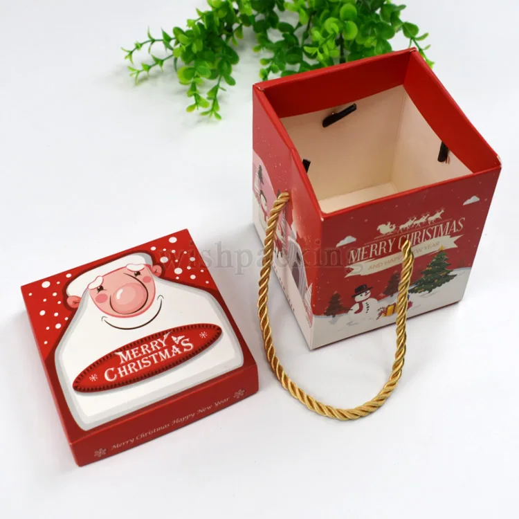 Hot sale red Christmas eve santa children luxury candy apple chocolates top and bottom packaging gifts box for small business
