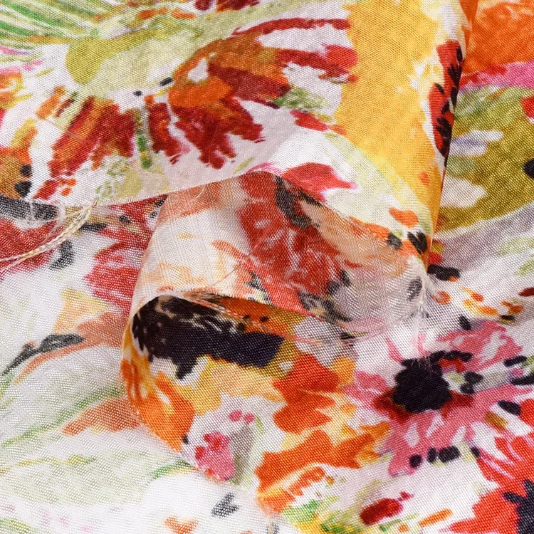 Viscose Allover Oil painint Daisy Flower Hawaii Printing Service Custom Shiny Rayon/Viscose Fabric