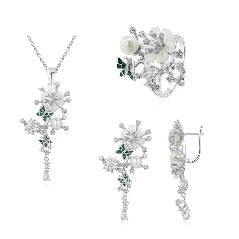 Гуанчжоу Горячая продажа 925 стерлингового серебра CZ кисточкой серьги ювелирные изделия свадебный набор