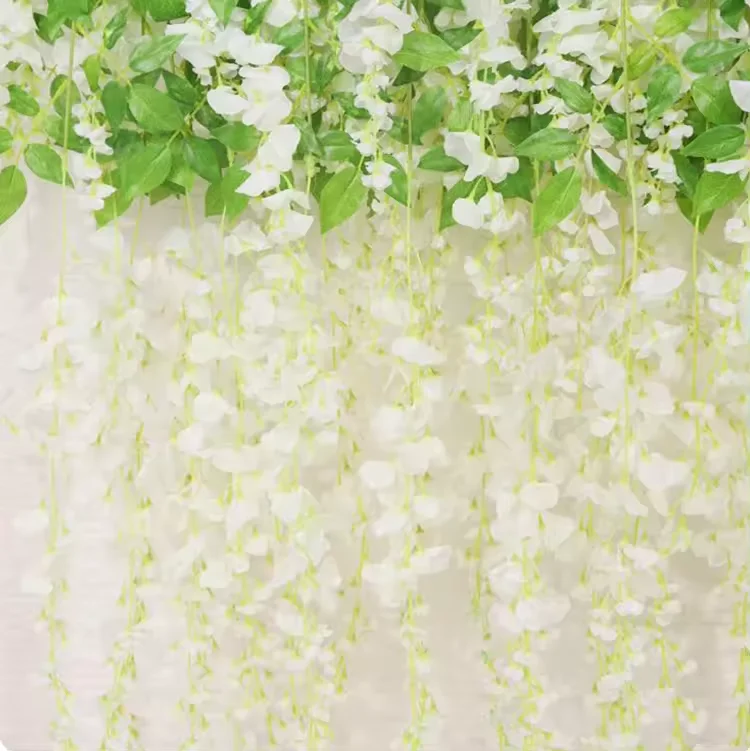 Оптовая продажа, Висячие Цветы Глицинии, шелковые цветы, искусственные домашние свадебные цветы, Лидер продаж, белые цветы глицинии