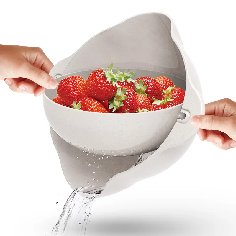 Nature Fiber Composite Biodegradable Vegetable and Fruit Rolling Drain Colander Bowl