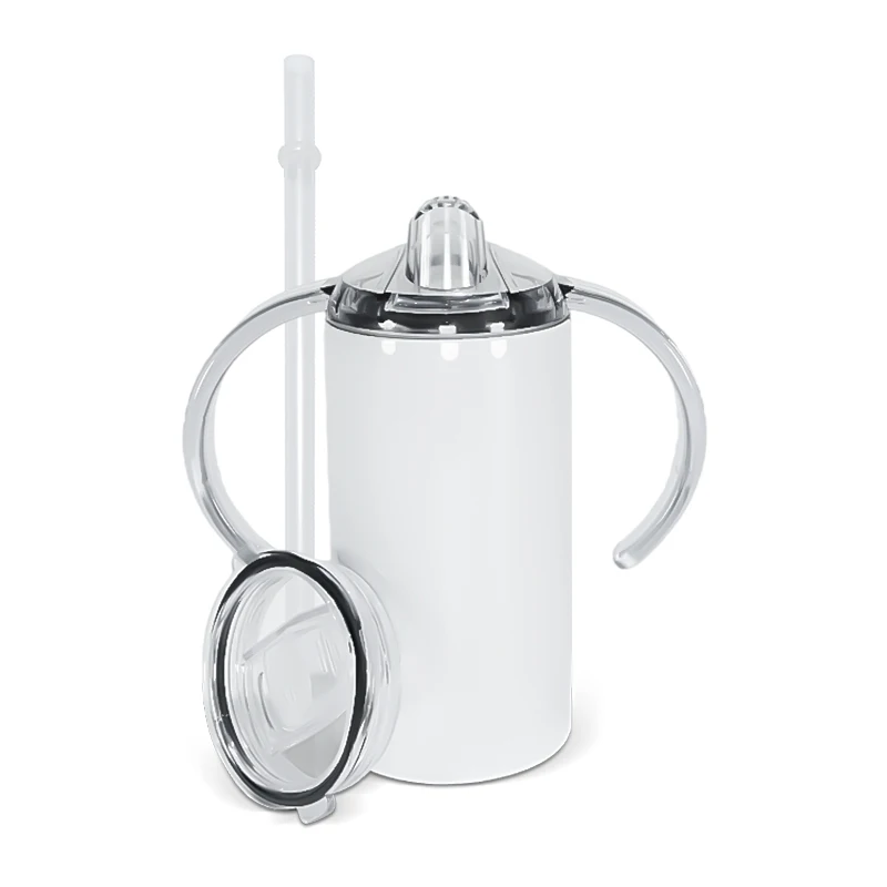 USA warehouse 12 oz straight double wall stainless steel Insulated blank handle kids sublimation sippy cup tumbler two lid