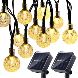 Crystal Ball Waterproof Round Ball Outdoor 5 meters 20 LED Decorative Solar Powered Battery Bulb String Lights for Christmas